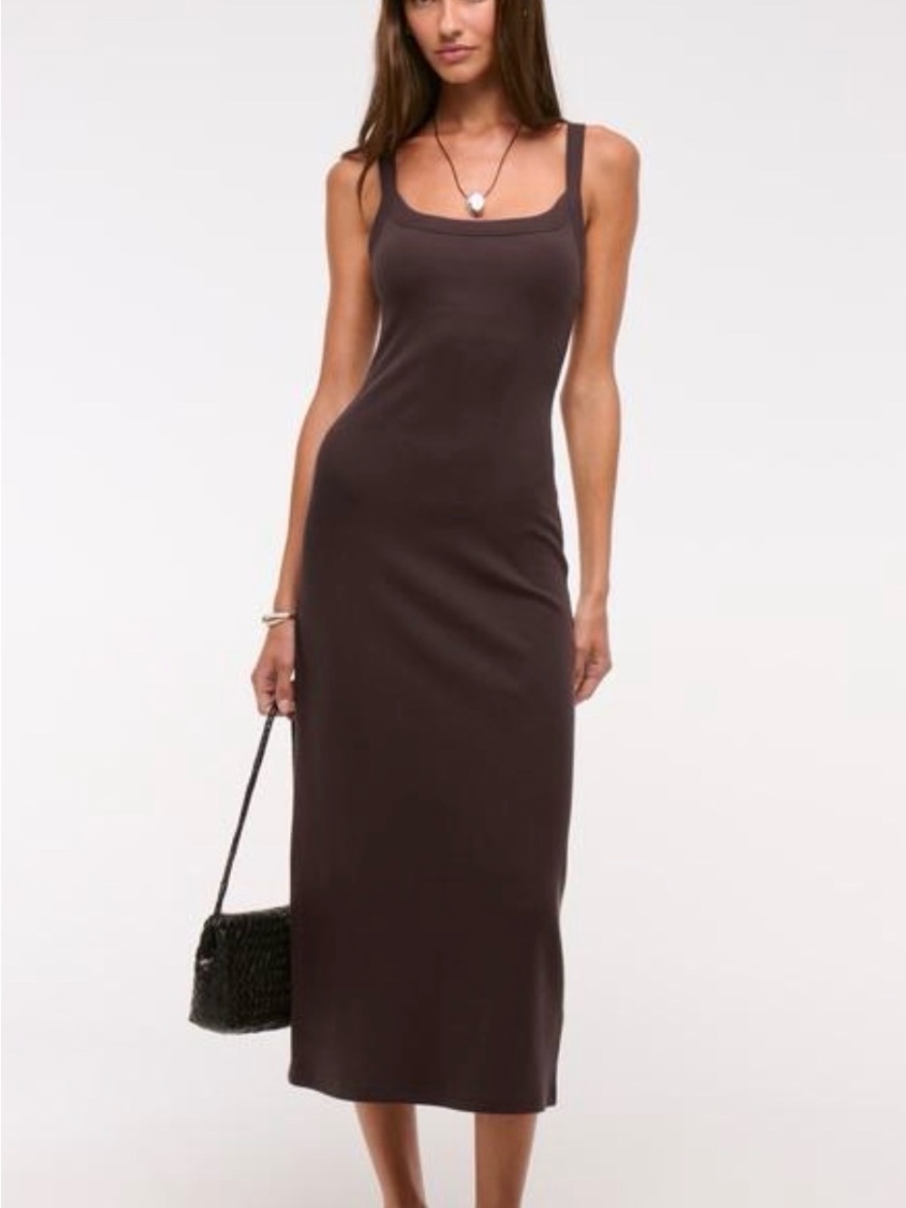 Abercrombie & Fitch Ribbed Material Sleeveless Square Neck Midi Dress - Brown